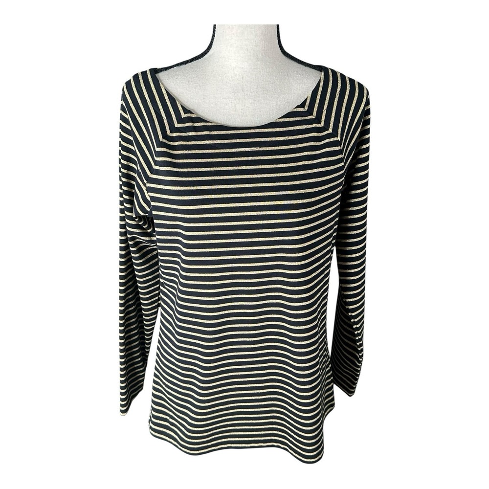 Lauren Ralph Lauren Womens XL Pullover‎ Top Blouse Gold Metallic Stripes Stretch